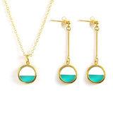 sea Level in the Round Window Stripe 24K Gold-Plated Copper Necklace Barceket Jewelry Set Gift Present for Woman