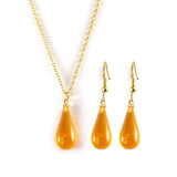 Yellow Drop Shape 24K Gold-Plated Copper Necklace Earring Jewelry Set Gift Present for Woman