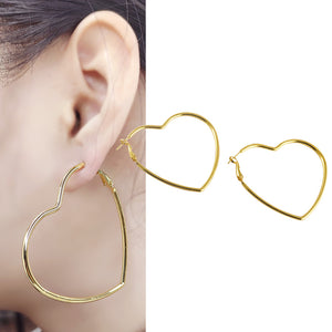 Big Heart Shape 24K Gold-Plated Copper Earrings Jewelry Gift Present for Woman E4
