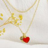 Red Heart Shape 24K Gold-Plated Copper Necklace Barceket Jewelry Set Gift Present for Woman