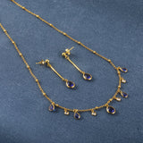 Blue Water Drop 24K Gold-Plated Copper Necklace Barceket Jewelry Set Gift Present for Woman