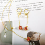 Y Shape Red Stone 24K Gold-Plated Copper Necklace Earring Jewelry Set Gift Present for Woman