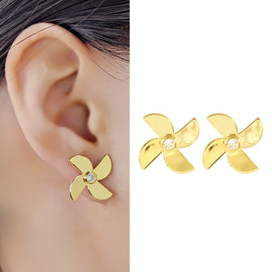 Windmill Shape 24K Gold-Plated Copper Earrings Drop Jewelry Gift Present for Woman E19