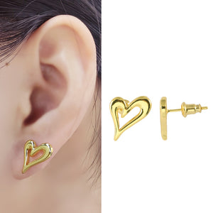 Heart Shape Ear Studs 24K Gold-Plated Copper Earrings Hoop Jewelry Gift Present for Woman E24