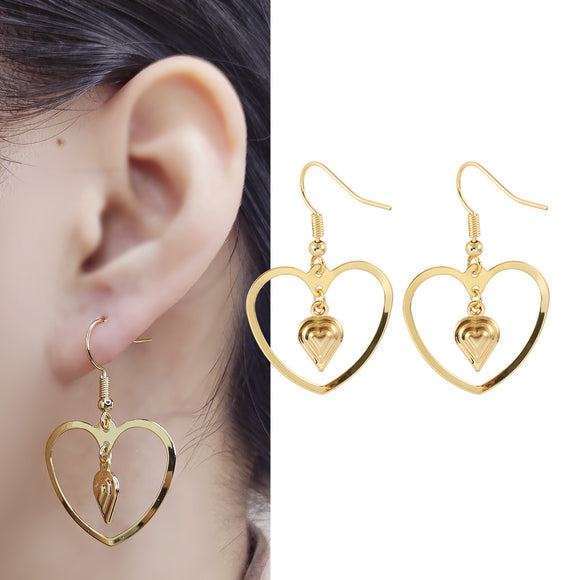 Shine Heart 24K Gold-Plated Copper Earrings Hoop Jewelry Gift Present for Woman E28