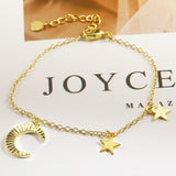 Moon Star Shape 24K Gold-Plated Copper Necklace Barceket Jewelry Set Gift Present for Woman