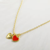 Red Heart Shape 24K Gold-Plated Copper Necklace Barceket Jewelry Set Gift Present for Woman