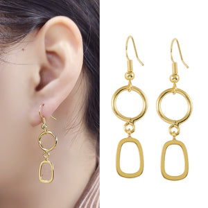 Double Ring 24K Gold-Plated Copper Earrings Hoop Jewelry Gift Present for Woman E29