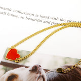 Red Heart Shape 24K Gold-Plated Copper Necklace Barceket Jewelry Set Gift Present for Woman