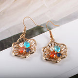 Rose Gold Color Stone Flower 24K Gold-Plated Copper Necklace Earring Jewelry Set Gift Present for Woman