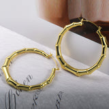 Round Bamboo Shape 24K Gold-Plated Copper Earrings Jewelry Gift Present for Woman