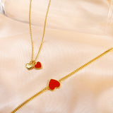 Red Heart Shape 24K Gold-Plated Copper Necklace Barceket Jewelry Set Gift Present for Woman