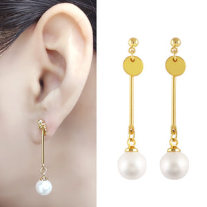 Imitation Pearls Earrings Drop 24K Gold-Plated Copper Earrings Jewelry Gift Present for Woman E6